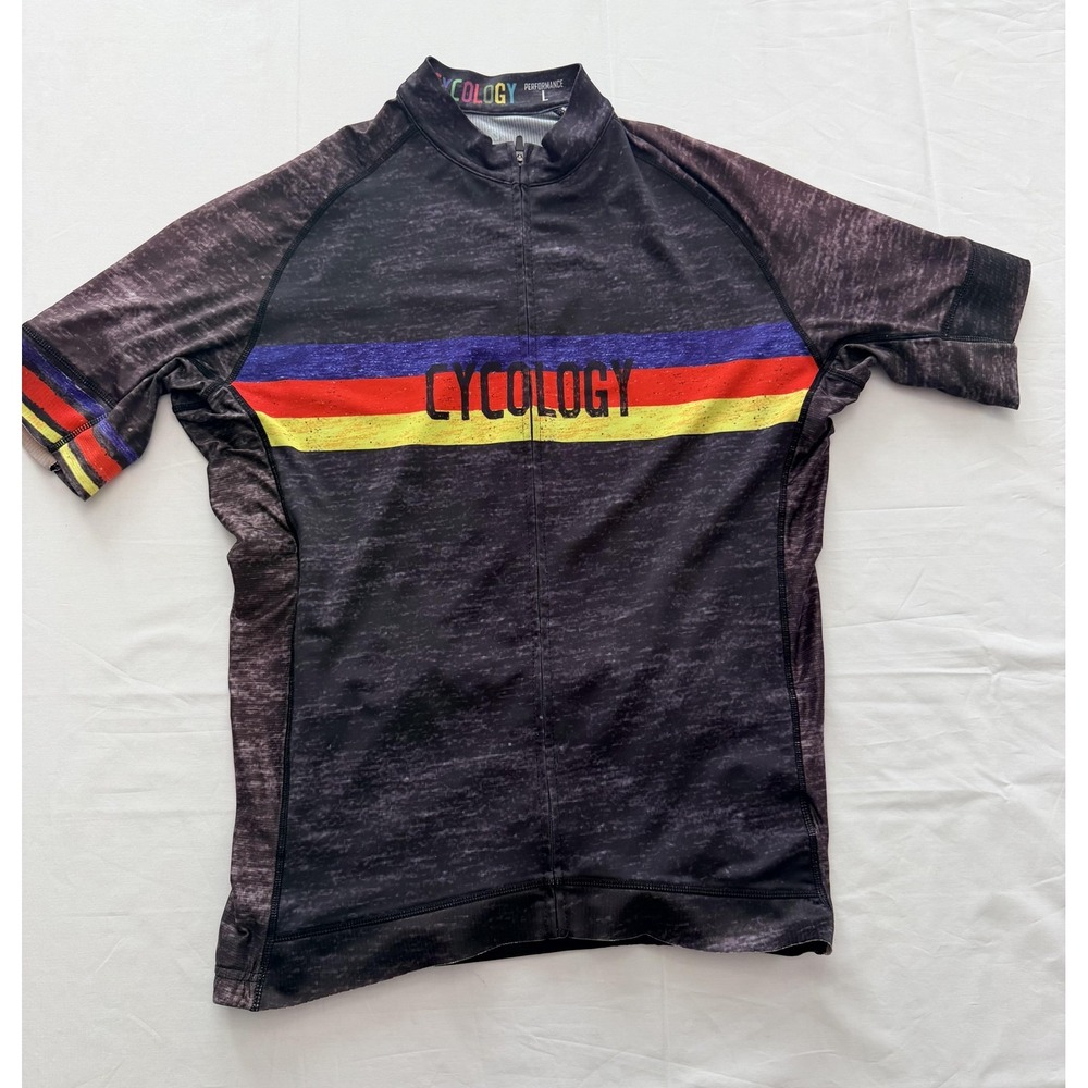 Cycology It's Cycological Cycling Jersey Mens Large Black Full Zip Short Sleeve